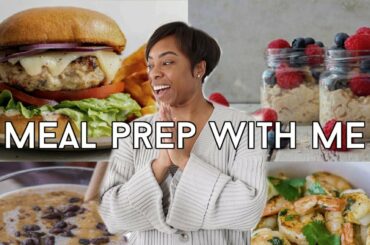 MEAL PREP WITH ME | Healthy High Protein Meals! Overnight Oats, Chicken Burgers, Cilantro Shrimp