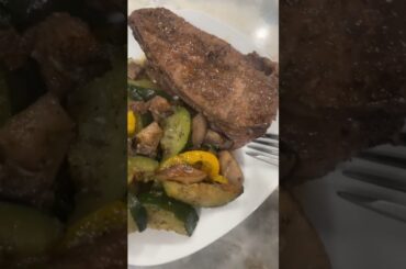 Healthy Meal Idea. Beef Liver, Zucchini, Mushrooms, Potatoes & Bell Peppers