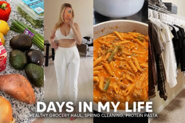 VLOG: huge healthy grocery haul, closet organization, high protein pasta recipe!