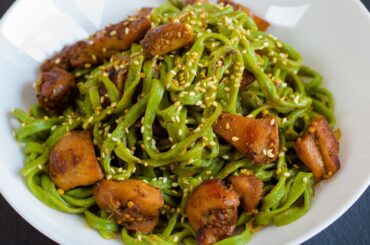 Green Sesame Chicken Noodle Stir Fry Recipe.