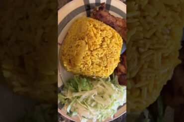 #Tumeric rice, baked chicken with shredded lettuce #healthy lunch/dinner ideas#