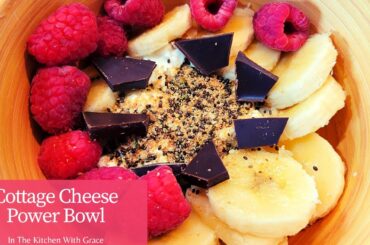 Easy Healthy Breakfast Lunch Power Bowl with Cottage Cheese, Raspberries, Super Seeds, and Chocolate