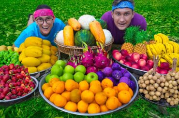 FRUIT SALAD  Colourful Healthy Fruits mixed salad recipe  Fruits Cutting and Eating in Village