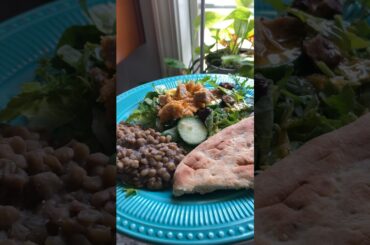 Mushroom Salad, Lentils , Naan bread #plantbased #foodie #foodlover #healthy #recipe