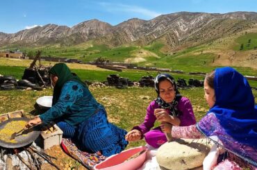 Making a local Healthy snack with mountain pistachios and wheat in the village