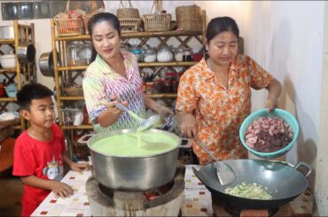 Pregnant mom and mother prepare healthy food for family dinner - Family food cooking