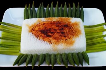 Rice With Grilled Chicken And Steamed Vegetables || Delicious Healthy Lunch || Asparagus Okra Recipe