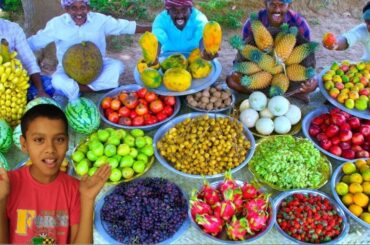 FRUIT SALAD | Colourful Healthy Fruits mixed salad recipe |Fruits Cutting and EatingVillage reaction