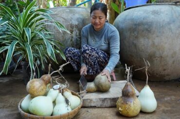 Harvest bottle gourd, Wax gourd, Wattle climbing and cooking - Sreypov life show