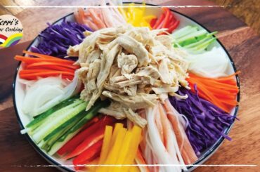 Healthy & Low Calorie Chicken Salad Recipe with Hot Mustard Sauce (Dak Naengche)