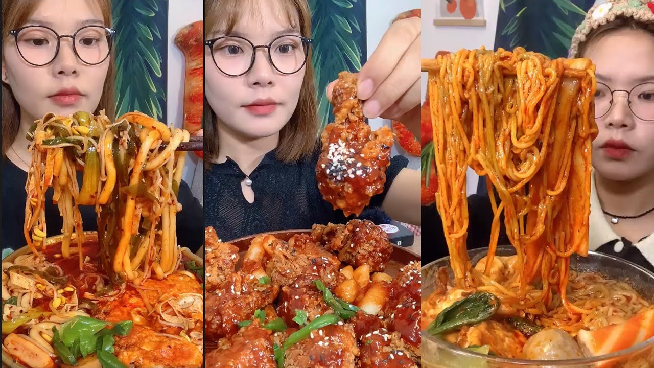ASMR MUKBANG Fried Chicken, steak, black bean noodles, kimchi Korean Food eating Spicy ASMR MUKBANG Fried Chicken, steak, black bean noodles, kimchi Korean Food eating Spicy