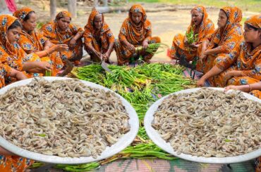 Shrimp & Kochur Loti Recipe - Most Healthy Village Food - Stolon of Taro Cooking with Prawn