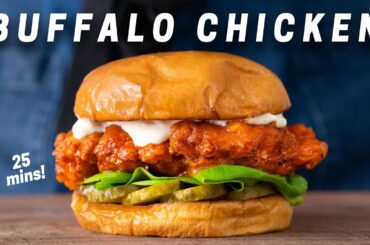 25 Minute Crispy Buffalo Chicken Sandwich (with Homemade Blue Cheese Sauce)