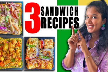 3 Easy Sandwich Recipes |  #tandooripaneer #coleslawsandwich #chickpeas