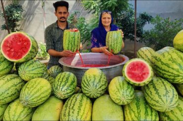 WATERMELON JUICE | SUMMER DRINK | HEALTHY FRUIT JUICE PREPARED BY GRANNY | FRUIT CUTTING