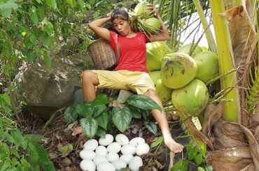 Found Natural coconut with Baby egg for food - Egg cooking with Coconut water so delicious food