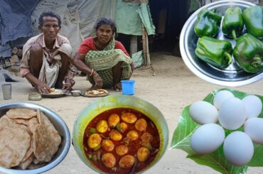 old grandma & grandpa cooking and eating EGG CURRY with LUCHI | village old cauple typical lifestyle