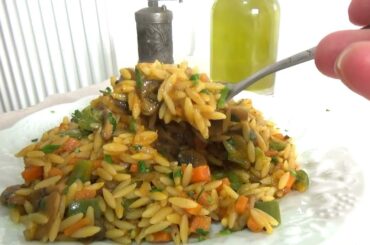 Quick and healthy dinner recipe - One pot Mushrooms Orzo pasta (risoni)