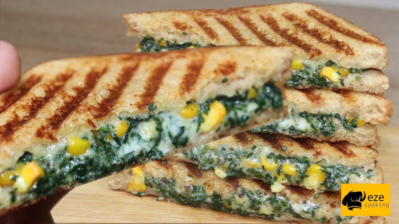 Cheesy Spinach and Corn Sandwich || Palak and Corn sandwich || Healthy Breakfast recipe Cheesy Spinach and Corn Sandwich || Palak and Corn sandwich || Healthy Breakfast recipe