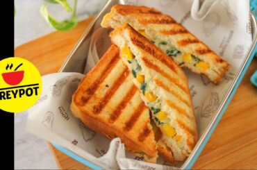Kids Lunchbox Spinach Corn Sandwich | Spinach Corn Sandwich Recipe | Grilled Spinach Corn Sandwich