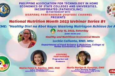 NUTRITION MONTH WEBINAR SERIES # 1 :  Healthy and Economical Meals in the Philippines