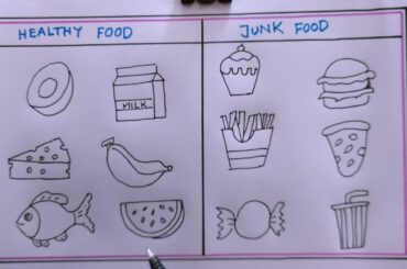 how to draw healthy food and junk food easy/draw healthy food
