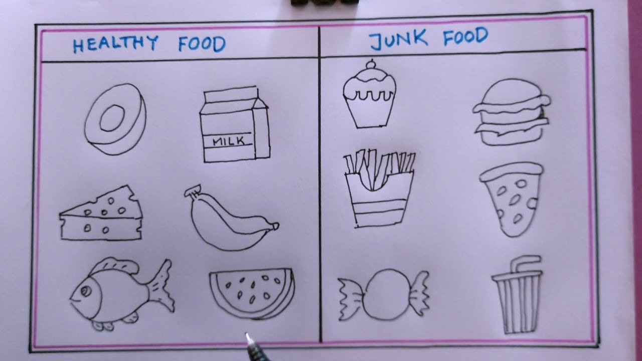 how to draw healthy food and junk food easy/draw healthy food how to draw healthy food and junk food easy/draw healthy food