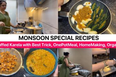 Easy Daily Food Recipes for RAINY DAY | Bhuna Aloo/Sambhar Rice/Bharwa Karela/Mushroom Matar