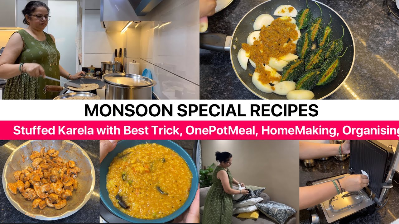 Easy Daily Food Recipes for RAINY DAY | Bhuna Aloo/Sambhar Rice/Bharwa Karela/Mushroom Matar Easy Daily Food Recipes for RAINY DAY | Bhuna Aloo/Sambhar Rice/Bharwa Karela/Mushroom Matar