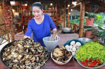 Pregnant mommy Sros cook "Healthy Crab Milk" sour recipe, Grill Crab milk | Cooking with Sros