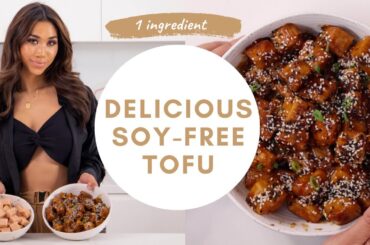 1 INGREDIENT SOY-FREE TOFU | Protein, Gluten-Free, Low Calorie, Easy | With Crispy Garlic Sauce