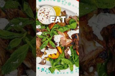Rosemary Lamb with grilled peach and feta salad | Best less calorie recipe! #f45training #bodygoals
