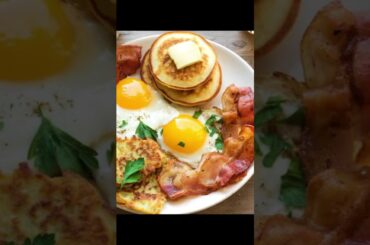 #americanbreakfast #pancake  #america #eggs#bread #recipe #viralvideo #villfood #delicious