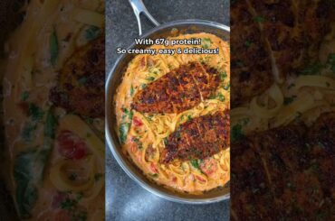 Healthy Creamy Tuscan Chicken Pasta! WITH 67G PROTEIN! #pasta #recipe #weightloss #shorts #foodie