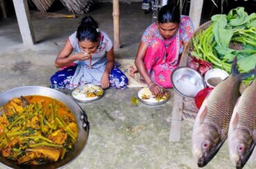DELICIOUS RECIPE !! | Different Style Rohu Fish Cooking Style With Lau Shak |  healthy recipes