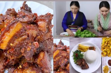 cooking with mom part 2/ simple pork recipe and nepali style side dish/easy and healthy recipe