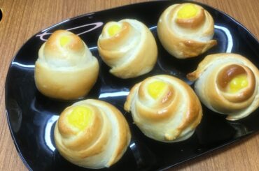 Custard Filled Rose Rolls | Custard Cream Buns | Buns Recipe | Soft Buns Recipe |
