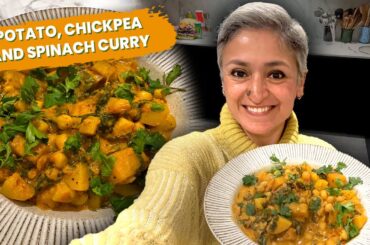 The easiest curry - POTATO CHICKPEA SPINACH curry | Healthy and Delicious and ready in 30 minutes