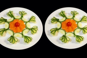 Salad Decoration Idea | Beautiful Vegetable Art | Fruits Platter | Orange, Cucumber, Tomato, Flower