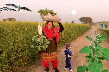 Frying Bathua And Sarsoon Ka Saag Recipe With Home Grown Bathua | Healthy Dinner | Village Sham