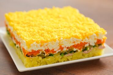 Healthy salad with cod liver for Christmas or New Year ASMR