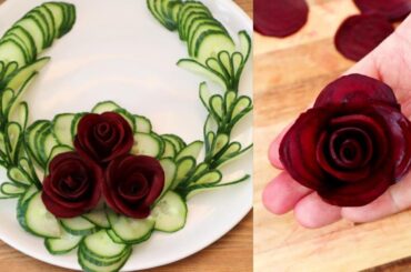 Super Salad Decoration Ideas - How to Make a Beetroot Rose & Cucumber Garnish