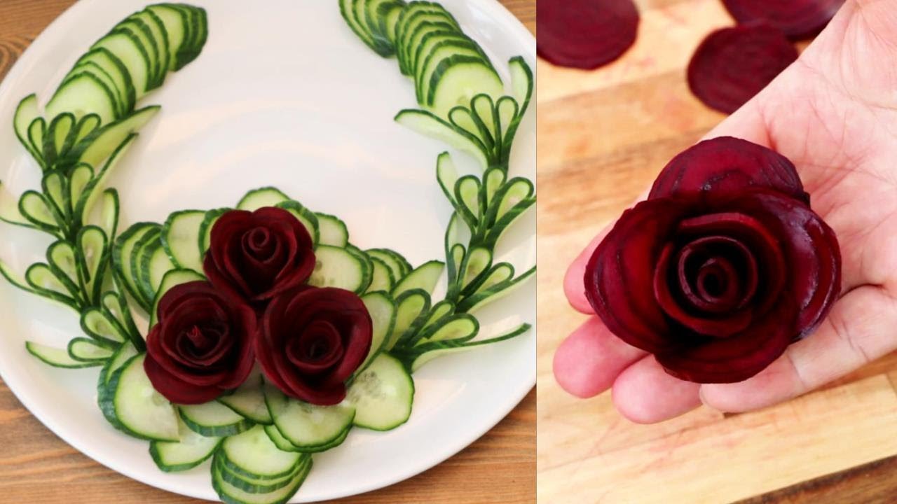 Super Salad Decoration Ideas – How to Make a Beetroot Rose & Cucumber Garnish Super Salad Decoration Ideas - How to Make a Beetroot Rose & Cucumber Garnish