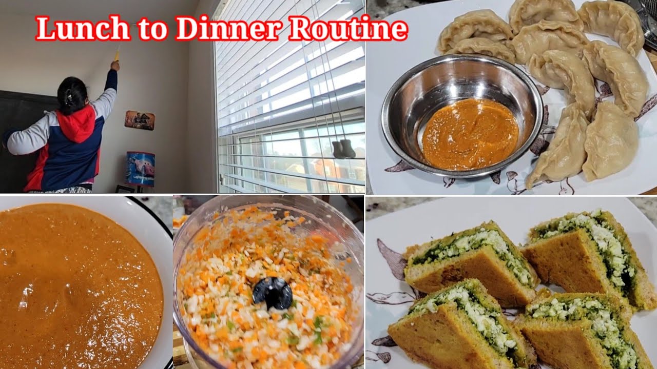 Lunch to Dinner Routine| No fry Bread pakoda| Wheat Momos with chutney recipes Lunch to Dinner Routine| No fry Bread pakoda| Wheat Momos with chutney recipes