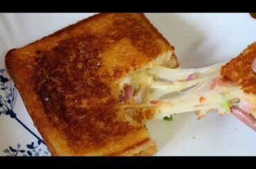 Crispy cheesy breakfast recipe! No oven Pizza sandwich! Cheesy vegetable sandwich! Healthy breakfast