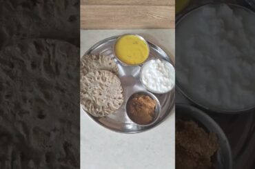 healthy lunch thali idea-bhara roti,kadhi,dahi,red chilli chatni