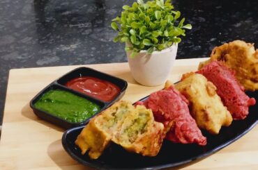 healthy bread pakoda recipe || beetroot bread pakoda  || coloured bread pakoda recipe