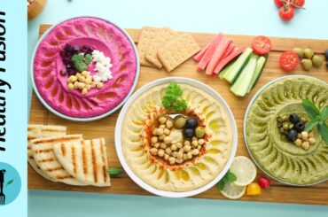 Restaurant Style Hummus 3 Different ways - Recipe By Healthy Food Fusion
