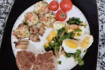 Healthy Snack and Breakfast Recipe Mushrooms and Eggs with Cheddar Cheese