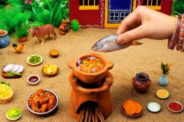 Baked Tasty Miniature Fish and Vegetables Sauce Recipe | Super Healthy Fish Baking in Tiny Village